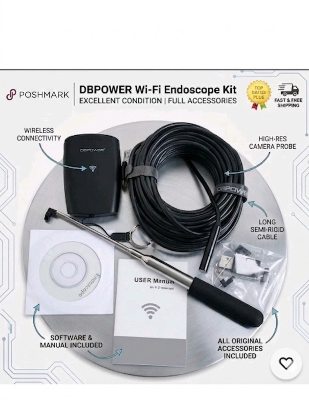 DBPower Versatile Wi‑Fi Camera Endoscope Kit  – Black